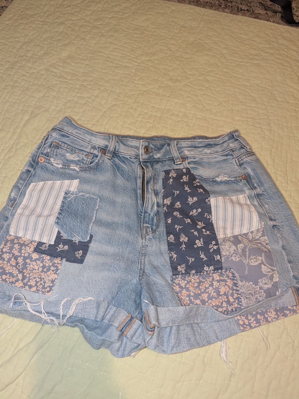 American Eagle Outfitters Light Blue Patchwork Denim Shorts
